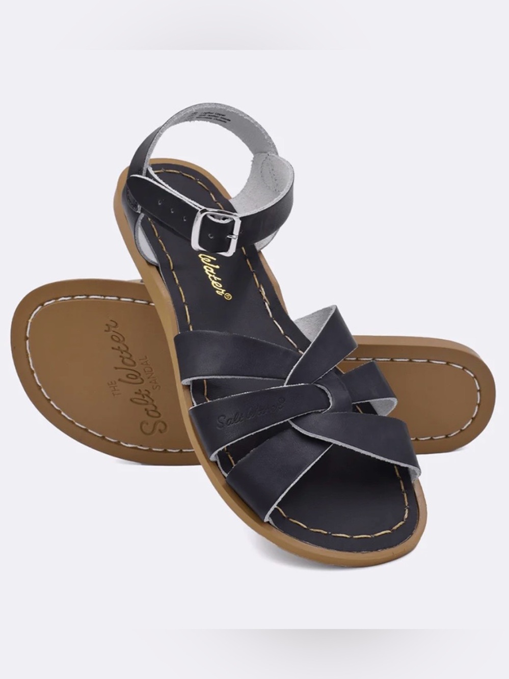 Salt Water | Women’s Black Leather Original Classic Strappy Sandals Size 8 - Picture 3 of 16